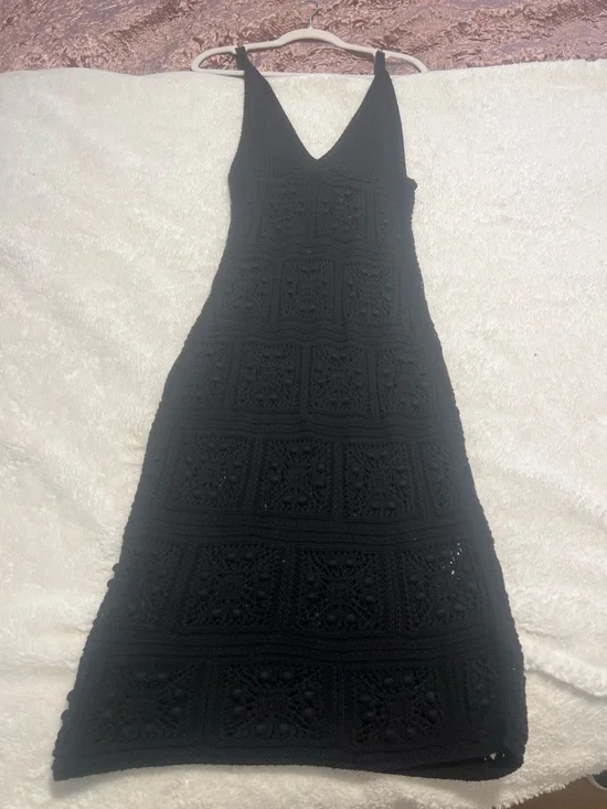 Anthropologie Black Crochet Midi Dress/ Cover Up - Picture 3 of 3
